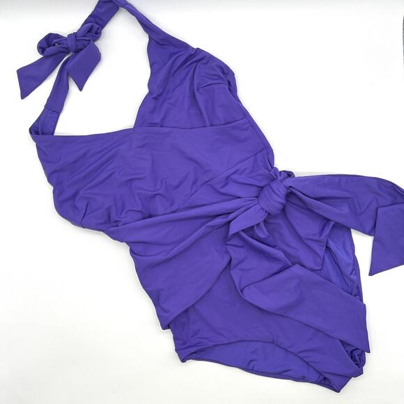 ONIA Elena One Piece Swimsuit Womens Small Purple Halter Wrap Waist Tie NEW - Picture 6 of 13